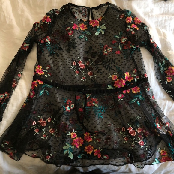 Zara Tops - Zara sheer blouse with floral embroidery